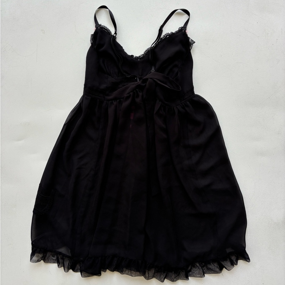 Betsy Johnson Intimates black night gown medium tie back babydoll coquette Y2K - Picture 6 of 9